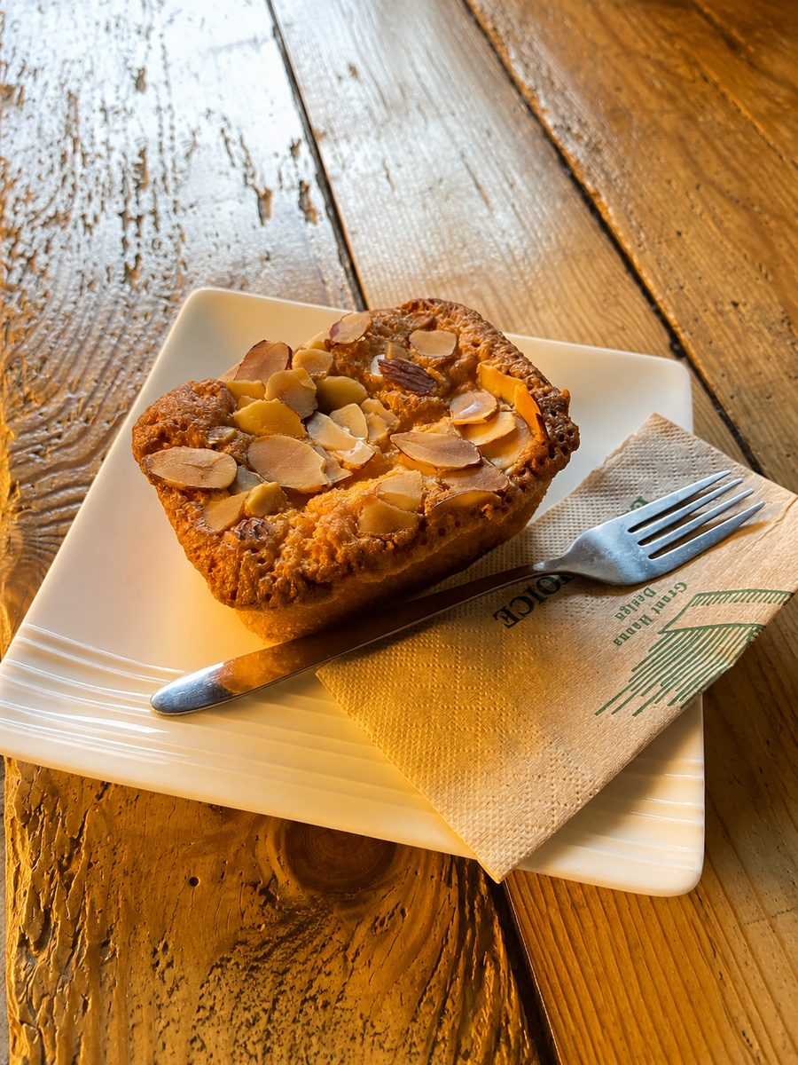 A baked almond treat served on a plate